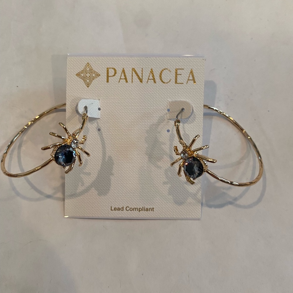 Panacea Gold hoop with blue sapphire stone spider or turtle sparkle stone